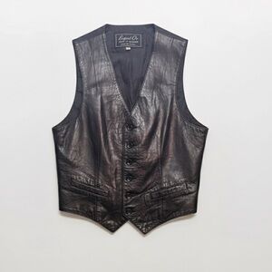Beged-Or Black‎ Leather Couturier Fine Leather Italia Biker Vest Sz 6 1980s 80s